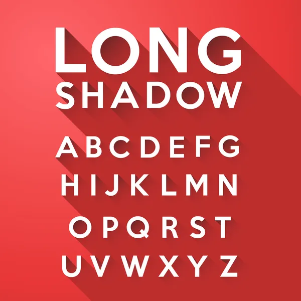 Longue ombre plate alphabet sur fond rouge — Image vectorielle