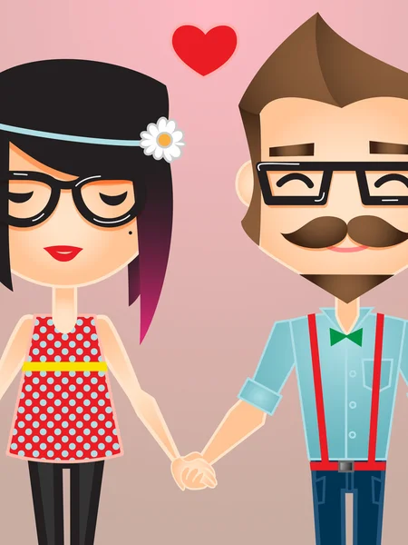 Illustration vectorielle d'un couple Hipster tenant la main — Image vectorielle