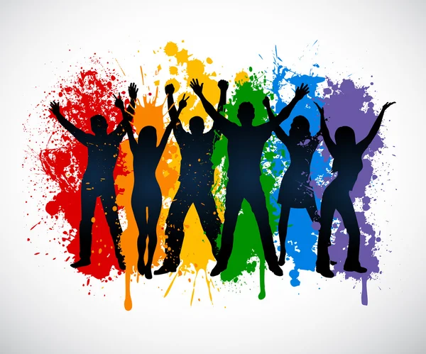 Silhuetas coloridas de pessoas que apoiam os direitos LGBT — Vetor de Stock