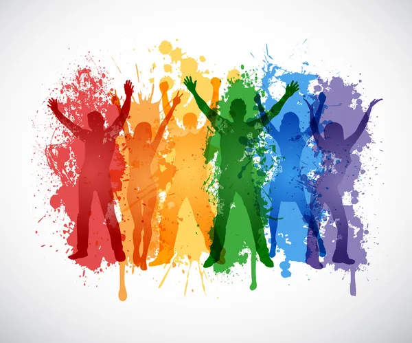 Silhuetas coloridas de pessoas que apoiam os direitos LGBT — Vetor de Stock