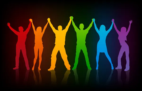 Färgglada silhuetter av människor supporing HBT-rättigheter — Stock vektor