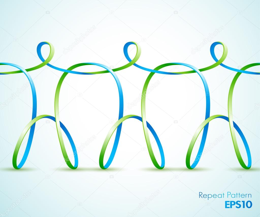 Continuous vector ribbon figures holding hands