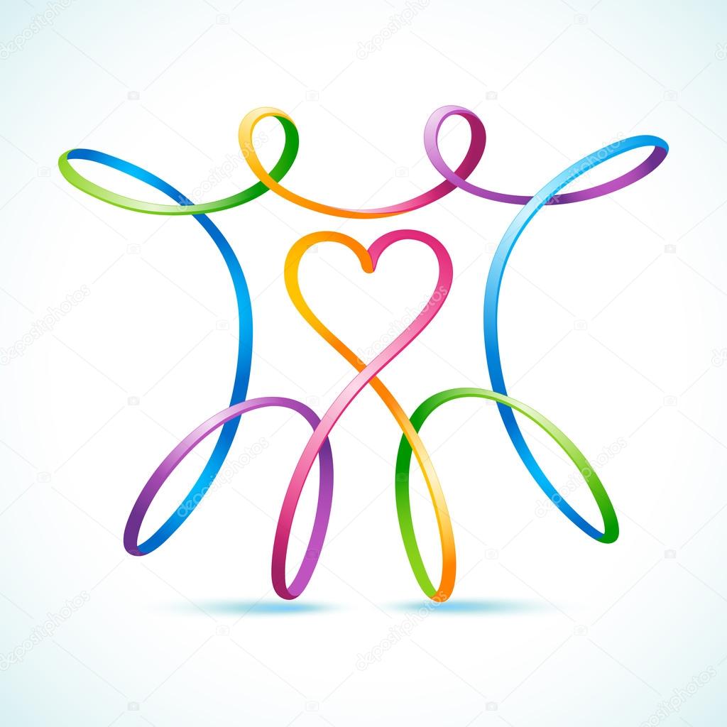 Colorful swirly figure couple with heart
