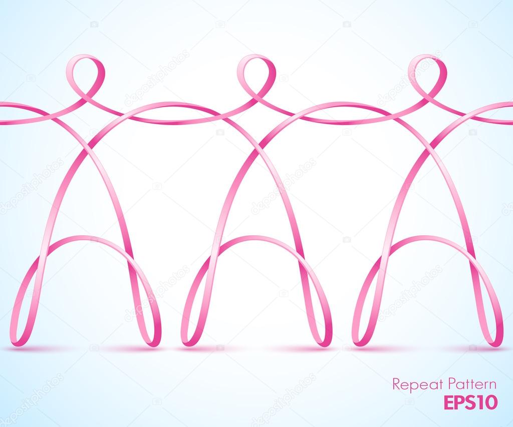 Continuous pink female ribbon figures holding hands