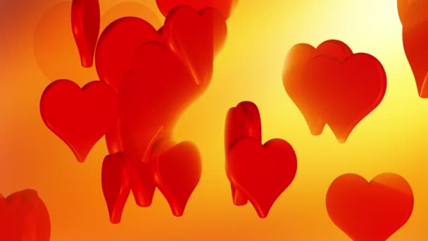 Uçan kırmızı sevgi kalpleri, Sevgililer günü düğün arka plan animasyon — Stok video