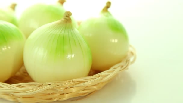 Onion, fresh beautiful onions on white background — Stock Video