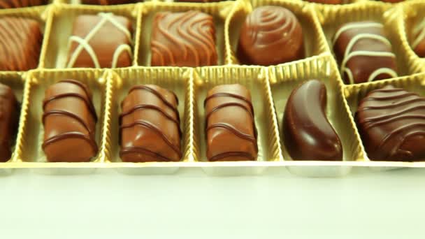 Pralinky box, lahodné čokolády — Stock video