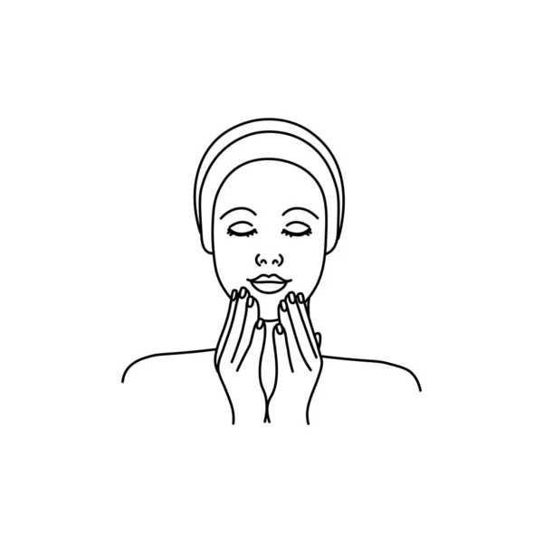 Una Chica Haciendo Masaje Facial Aplicación Una Crema Línea Chica — Vector de stock