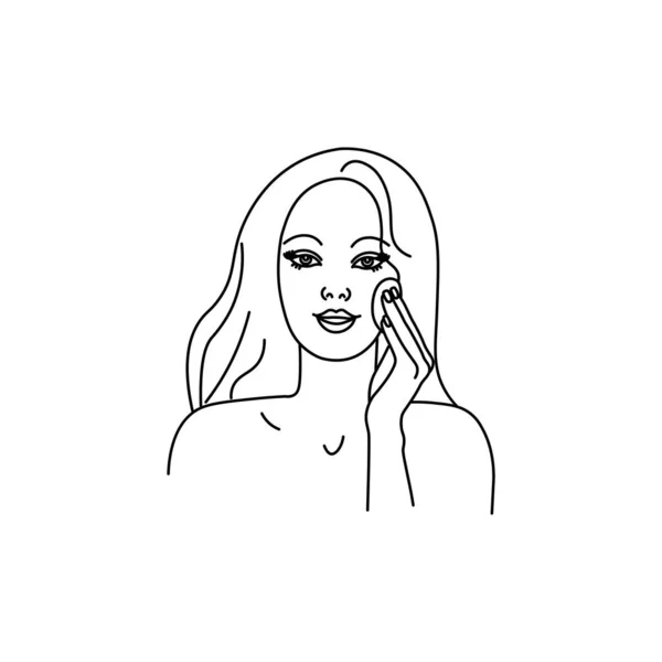 Jeune Belle Femme Essuie Son Visage Avec Une Éponge Démaquillant — Image vectorielle