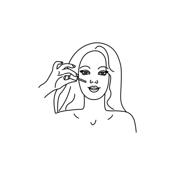 Une Belle Jeune Femme Hydrate Peau Avec Sérum Line Girl — Image vectorielle