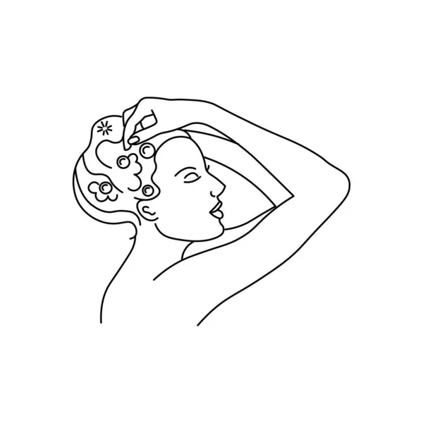 Une Fille Qui Lave Les Cheveux Ligne Fille Abstraite Silhouette — Image vectorielle