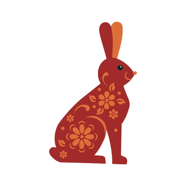 Conejo Rojo Con Adorno Flores Símbolo Del Año Nuevo Chino — Vector de stock