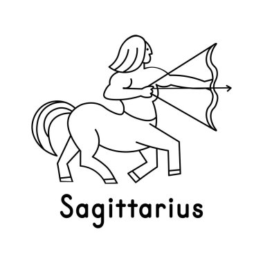 Zodiac, Yay burcu. Çizgi tarzı. Beyaz arkaplanda simge. Vektör