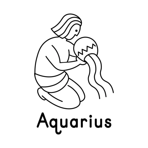 Zodiac Sign Aquarius Playing Harp Line Style Icon White Background — Stock Vector