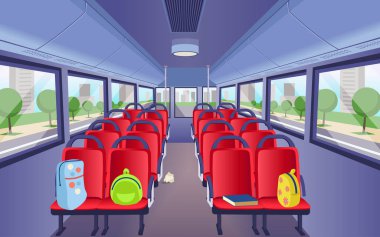 Bus inside view. Empty bus interior. Vector Illustration.