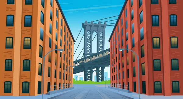 New Yorku Brooklyn Pohled Manhattan Bridge — Stockový vektor