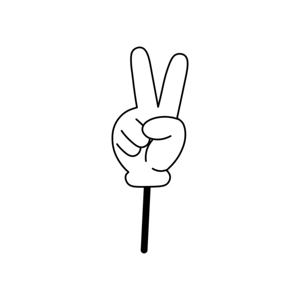 Hand White Glove Showing Two Fingers Peace Sign Trendy Retro — Stockvector