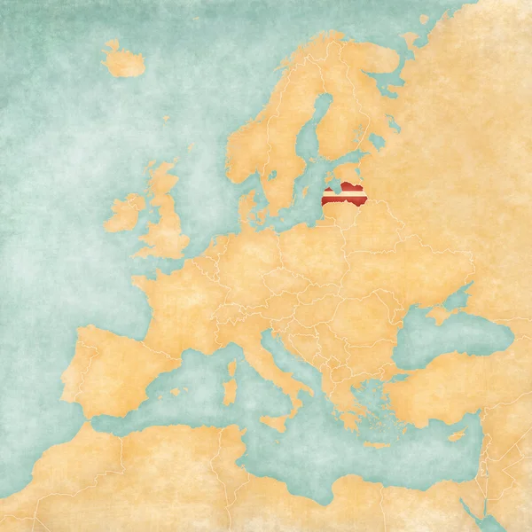 Mapa Europy - Łotwa (serii vintage) — Zdjęcie stockowe