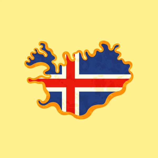 Карта Ісландії Забарвлена Прапором Позначена Золотою Лінією Стилі Грандж Вінтажний — стоковий вектор