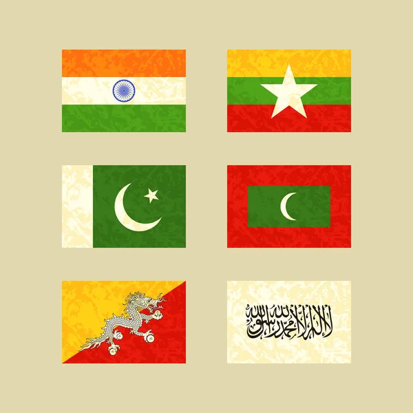 Banderas India Pakistán Myanmar Maldivas Bután Afganistán Banderas Con Luz — Archivo Imágenes Vectoriales