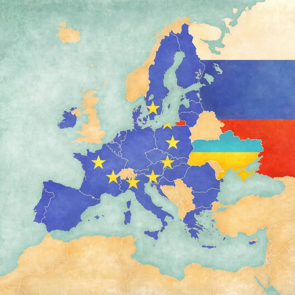 Ukraina Och Ryssland Kartan Över Europa Mjuk Grunge Och Vintage — Stockfoto