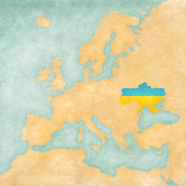 Украина Украинский Флаг Карте Европы Мягком Гранже Винтажном Стиле Старая — стоковое фото