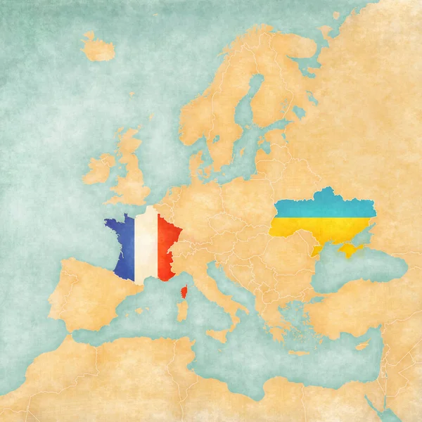 Ukraine France Sur Carte Europe Style Soft Grunge Vintage Comme — Photo