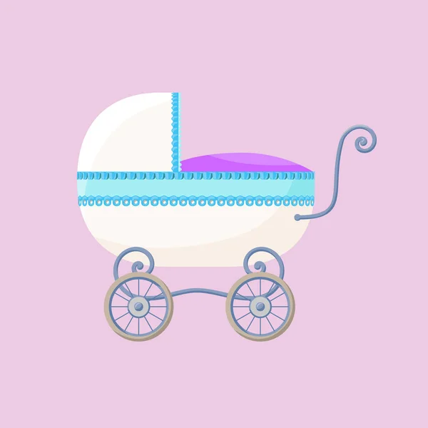 White Old Vintage Baby Carriage Stroller — стоковый вектор