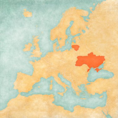 Avrupa haritasında Ukrayna ve Litvanya yumuşak grunge ve klasik tarzda, suluboya resimli eski kağıt gibi. 