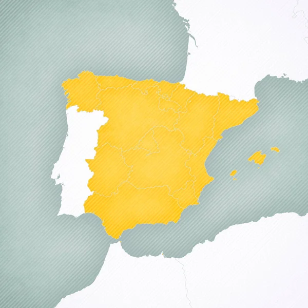 Autonoma Regioner Kartan Över Spanien Med Mjukt Randig Vintage Bakgrund — Stockfoto