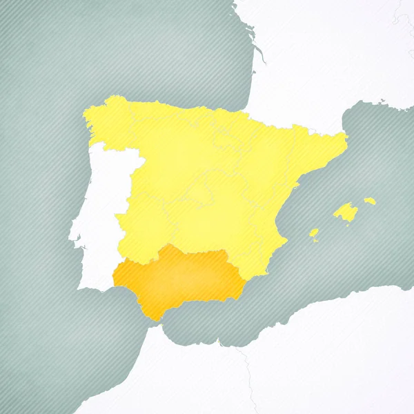Andalusien Kartan Över Spanien Med Mjukt Randig Vintage Bakgrund — Stockfoto