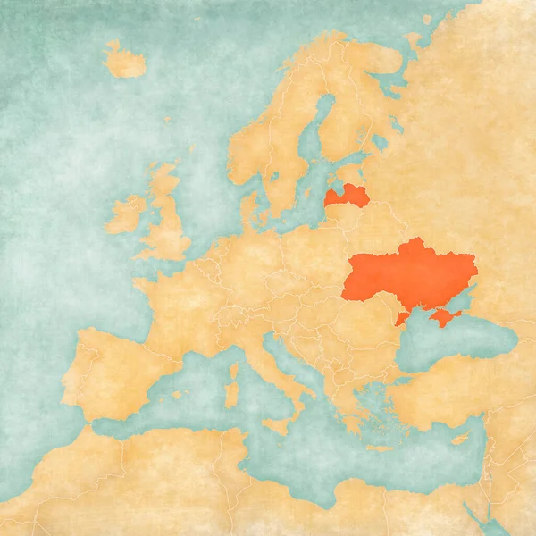 Ukrayna ve Letonya Avrupa haritasında suluboya resimli eski kağıt gibi yumuşak grunge ve vintage tarzında. 