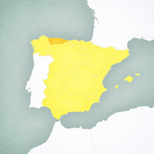 Asturien Kartan Över Spanien Med Mjukt Randig Vintage Bakgrund — Stockfoto