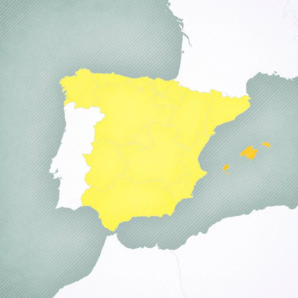 Balearerna Kartan Över Spanien Med Mjukt Randig Vintage Bakgrund — Stockfoto