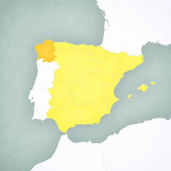 Galicië Kaart Van Spanje Met Zacht Gestreepte Vintage Achtergrond — Stockfoto