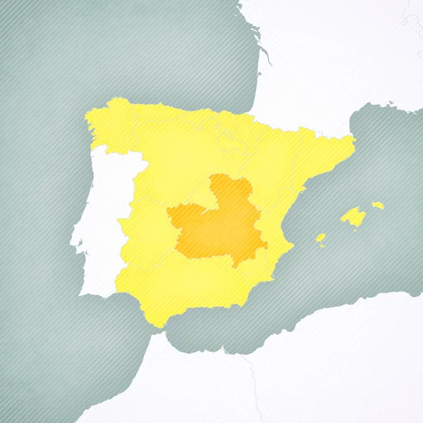 Castilla Mancha Kartan Över Spanien Med Mjukt Randig Vintage Bakgrund — Stockfoto