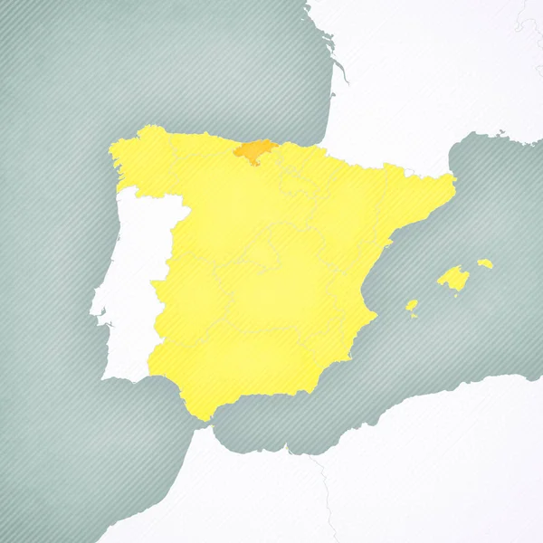 Kantabrien Kartan Över Spanien Med Mjukt Randig Vintage Bakgrund — Stockfoto