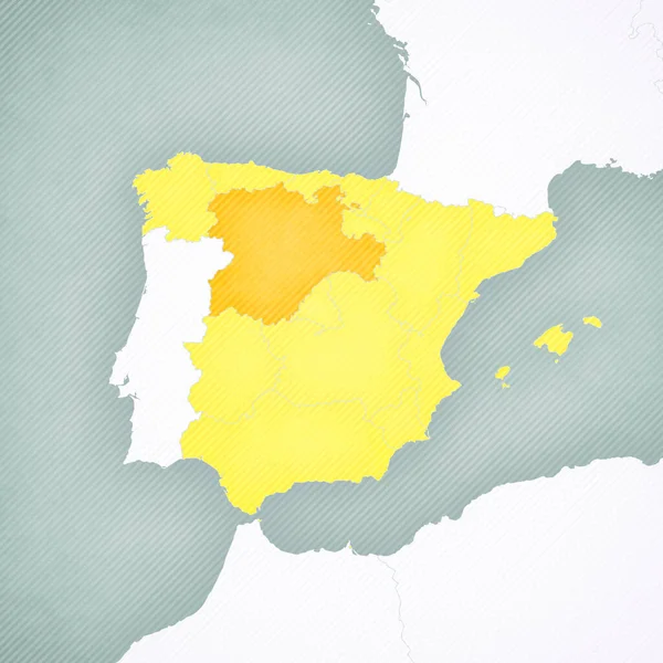 Castela Leão Mapa Espanha Com Fundo Vintage Suavemente Listrado — Fotografia de Stock