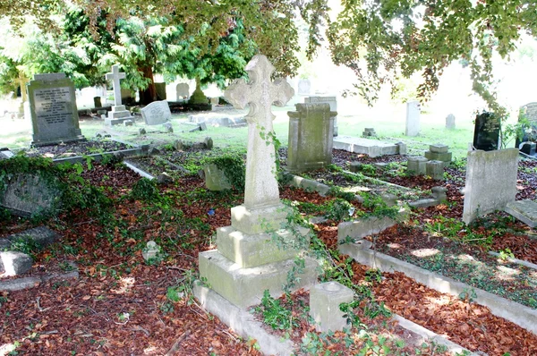 Cemetery graveyard halloween stone graveyard headstones and tombs — Stock Photo, Image