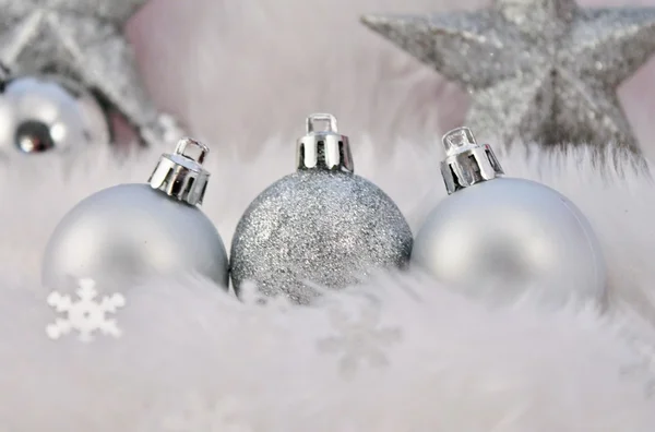 Christmas baubles decorations red and silver — Stock Photo, Image