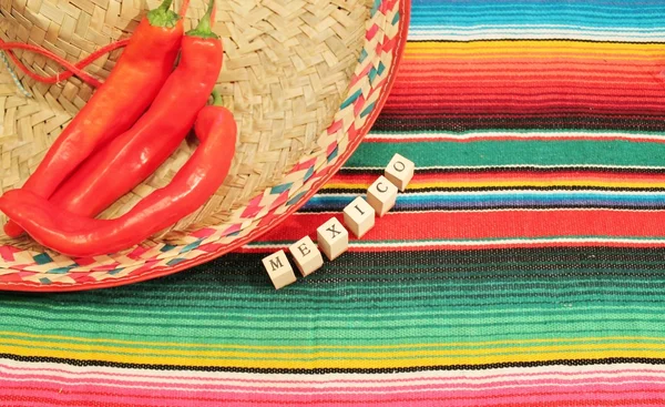 Mexican fiesta poncho Mexico blanket in bright colors with sombrero stock, photo, photograph, image, picture,