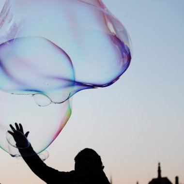 bubble at sunset Hand reaches for soap bubble clipart