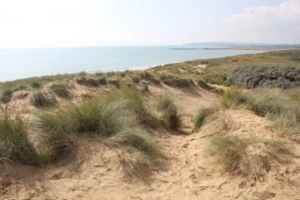 Camber Sands East Sussex UK - Gökyüzü ve deniz kumullarıyla kaplı Camber Kum tepeciklerinin manzarası