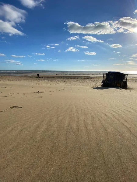 Camber Sands East Sussex 空と海の砂丘があるCamber Sand Dulesの景色草と一緒に開催砂が吹き飛ぶのを止める — ストック写真