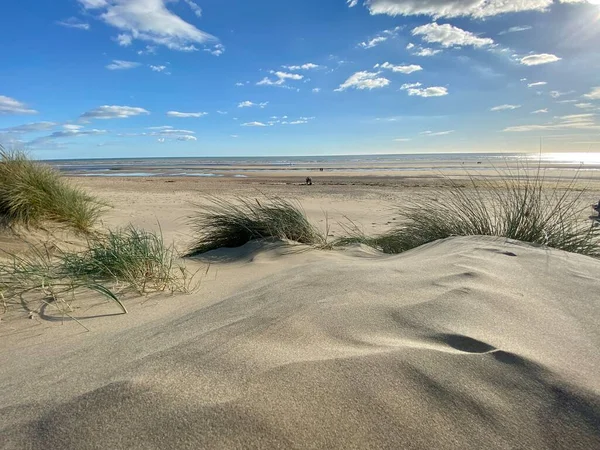 Camber Sands Beach East Sussex Utsikt Sanddyner Med Himmel Sanddyner – stockfoto