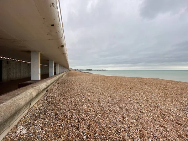 Hastings Direkt Strand Blick Auf Das Meer Und Kieselsteine Winter — Stockfoto