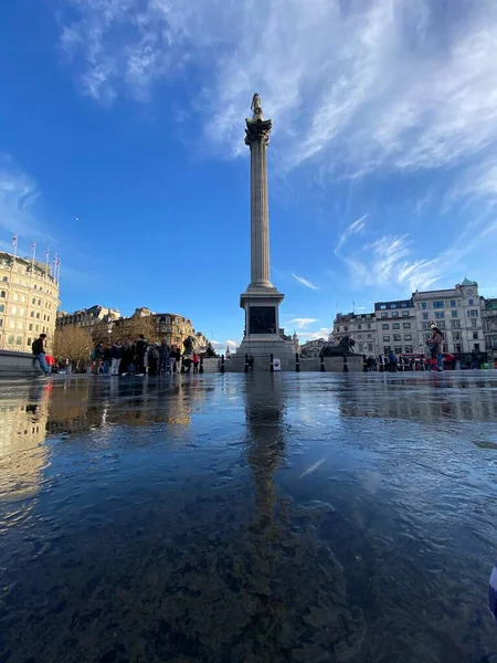 London 2022 Trafalgar Square Rain Lions Nelsons Column London — Stock Photo, Image