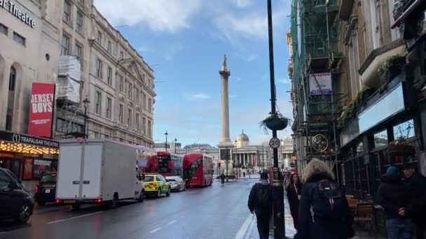 Трафальгарська Площа Лондон 2022 Площа Трафальгар Після Дощових Левів Колони — стокове відео