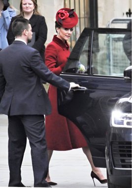 Kate Middleton, Londra, İngiltere - 09.03.2020: Kate Middleton Westminster Abby, Kate ve William 'ın Westminster London' daki Bağımsız Devletler Günü ayinine katıldı.