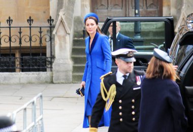 Londra, İngiltere - 03.14.2022: Cambridge Kate Catherine Middleton Düşesi ve Cambridge Prensi William Duke Westminster Abbey, Londra 'daki Commonwealth gününe geldiler. 